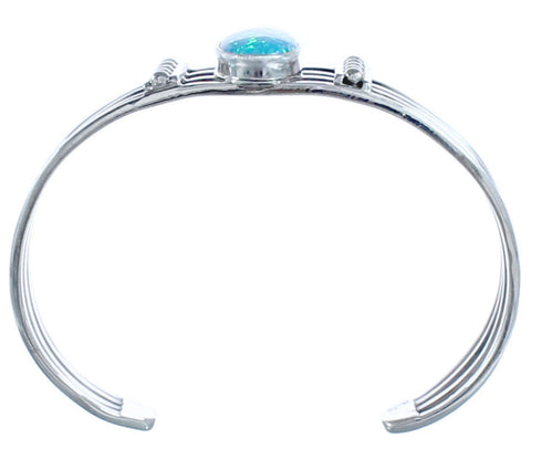 Blue Opal Genuine Sterling Silver Navajo Cuff Bracelet CB118297
