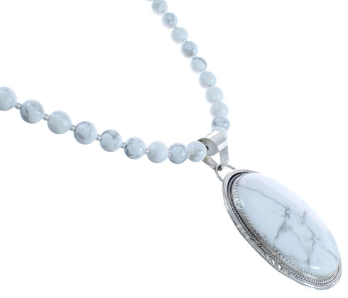Authentic Navajo Howlite and Sterling Silver Bead Necklace CB118400