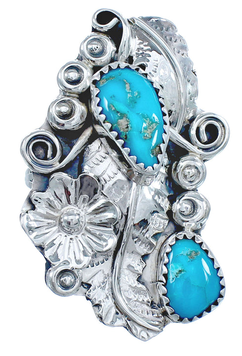 Navajo Flower and Leaf Turquoise Genuine Sterling Silver Ring Size 5-3/4 CB118698