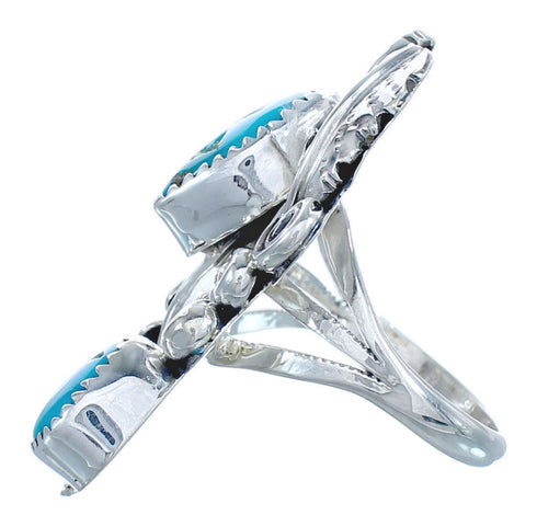 Navajo Flower and Leaf Turquoise Genuine Sterling Silver Ring Size 5-3/4 CB118698