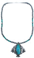 Native American Feather Turquoise Sterling Silver Bead Necklace BX118916