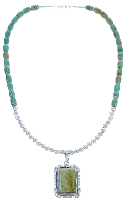 Twisted Sterling Silver Tuquoise Native American Bead Necklace BX119575