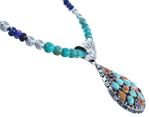 Multicolor Navajo Authentic Sterling Silver Bead Necklace Set BX119587