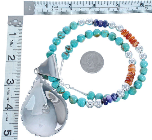 Multicolor Navajo Authentic Sterling Silver Bead Necklace Set BX119587