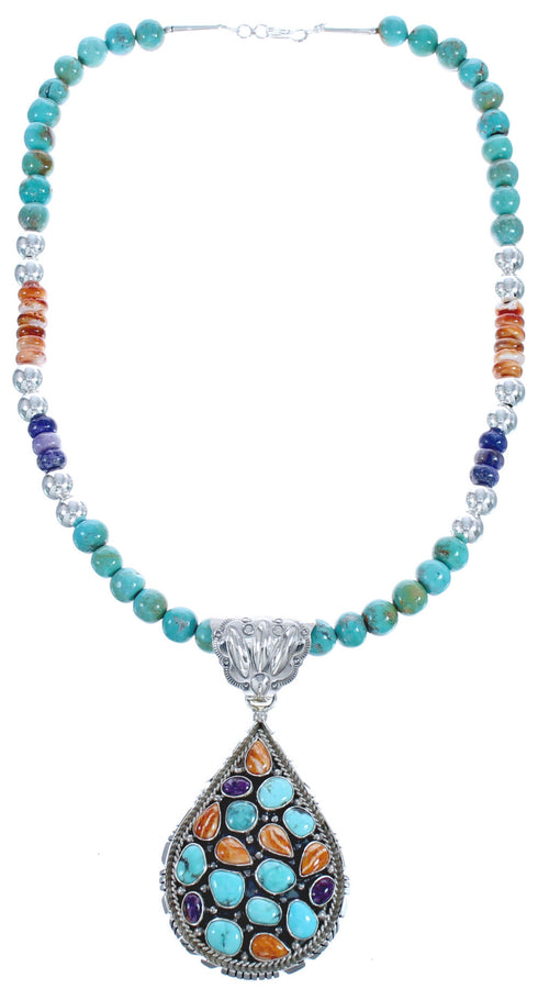 Multicolor Native American Authentic Sterling Silver Bead Necklace Set BX119588