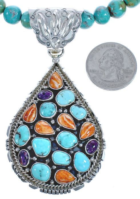 Multicolor Native American Authentic Sterling Silver Bead Necklace Set BX119588