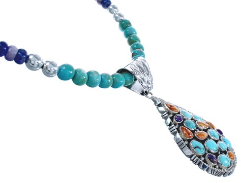 Multicolor Native American Authentic Sterling Silver Bead Necklace Set BX119588