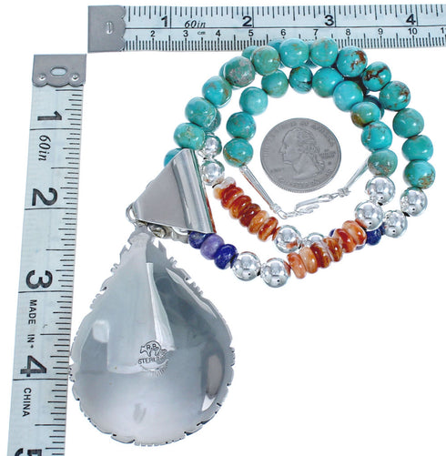 Multicolor Native American Authentic Sterling Silver Bead Necklace Set BX119588