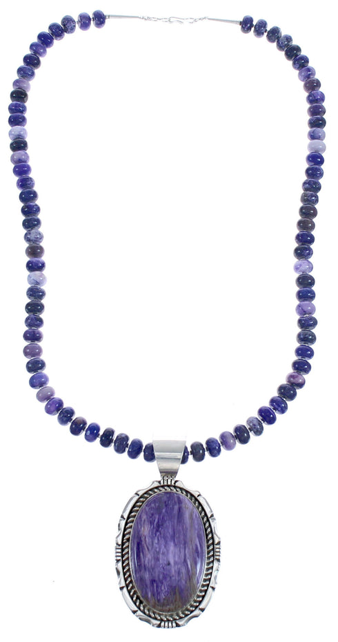 American Indian Purple Charoite Sterling Silver Bead Necklace BX119595