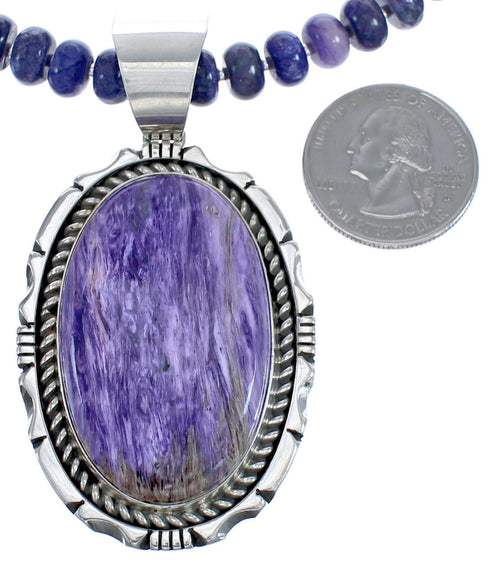 American Indian Purple Charoite Sterling Silver Bead Necklace BX119595