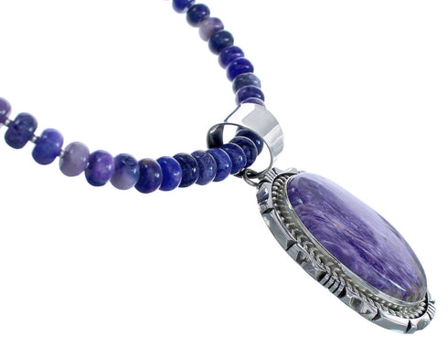 American Indian Purple Charoite Sterling Silver Bead Necklace BX119595