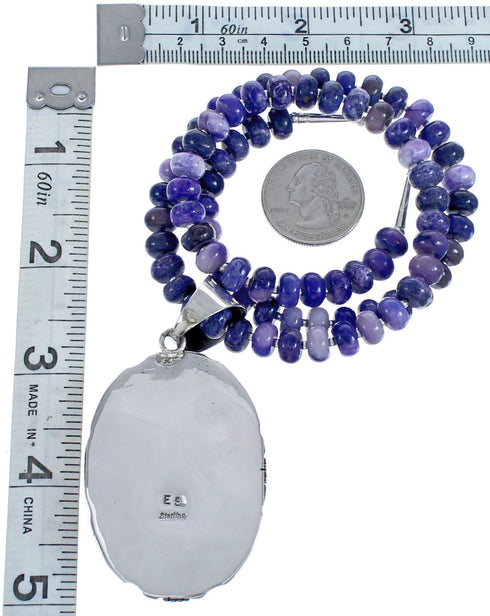 American Indian Purple Charoite Sterling Silver Bead Necklace BX119595