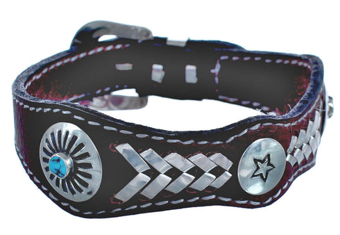 Navajo Genuine Sterling Silver Turquoise Leather Star Bracelet JX130241
