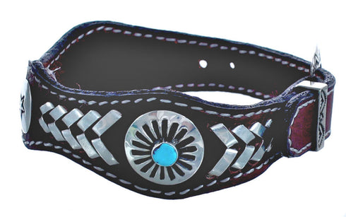 Navajo Genuine Sterling Silver Turquoise Leather Star Bracelet JX130241