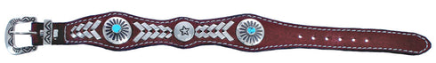 Navajo Genuine Sterling Silver Turquoise Leather Star Bracelet JX130241