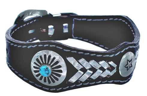 American Indian Sterling Silver Turquoise Leather Star Bracelet JX130239