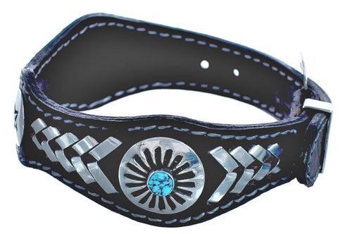 American Indian Sterling Silver Turquoise Leather Star Bracelet JX130239