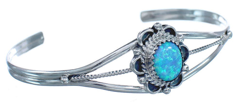 Blue Opal Sterling Silver Native American Cuff Bracelet RX119299