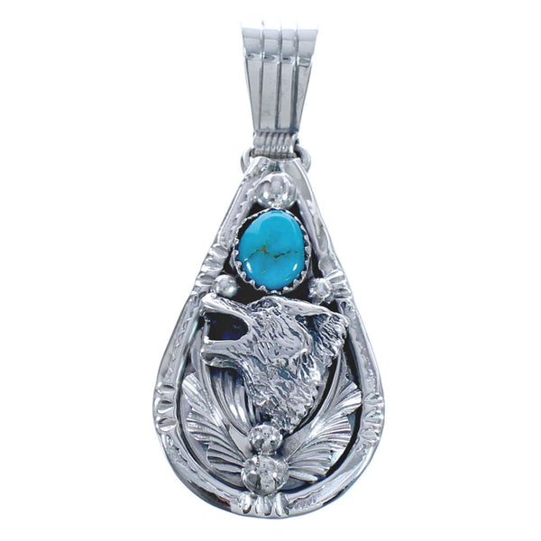 Navajo Turquoise Sterling Silver Wolf Leaf Pendant BX119053