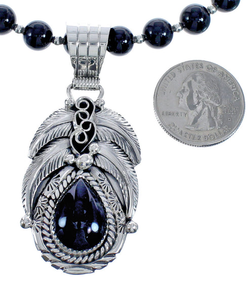 Onyx Sterling Silver Native American Leaf Bead Necklace BX119112
