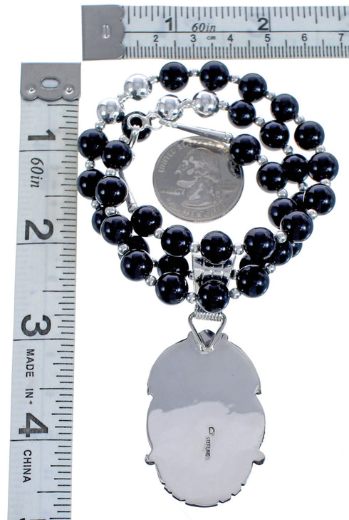 Onyx Sterling Silver Native American Leaf Bead Necklace BX119112