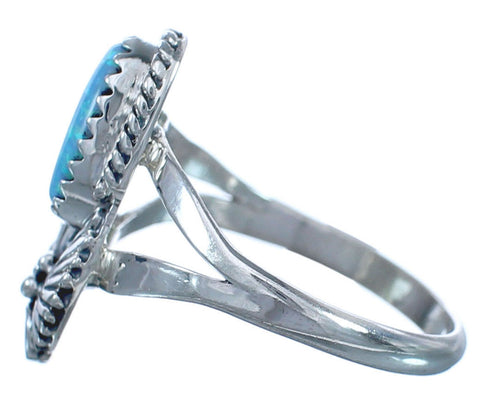 Native American Sterling Silver Scalloped Leaf Blue Opal Ring Size 8-3/4 BX118938