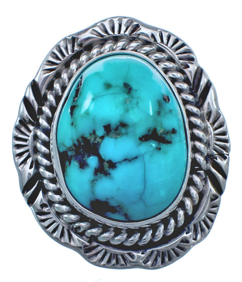 Twisted Sterling Silver Turquoise Navajo Ring Size 6-3/4 BX119251