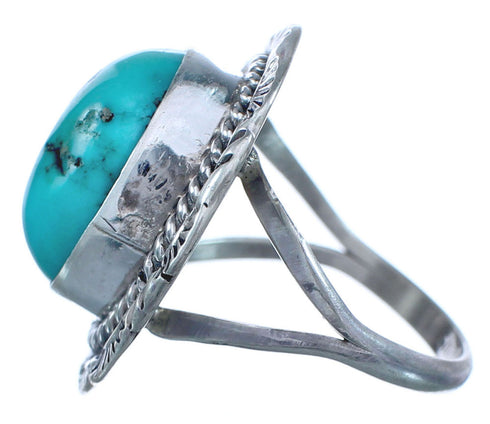 Twisted Sterling Silver Turquoise Navajo Ring Size 6-3/4 BX119251