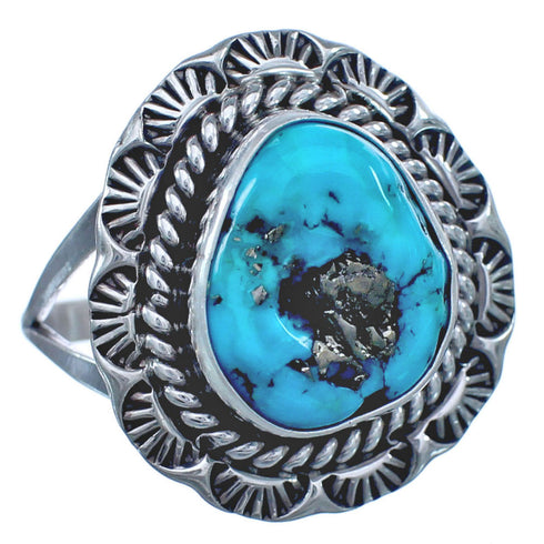 Twisted Sterling Silver Turquoise Native American Ring Size 7-3/4 BX119253