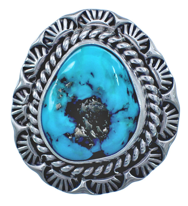 Twisted Sterling Silver Turquoise Native American Ring Size 7-3/4 BX119253