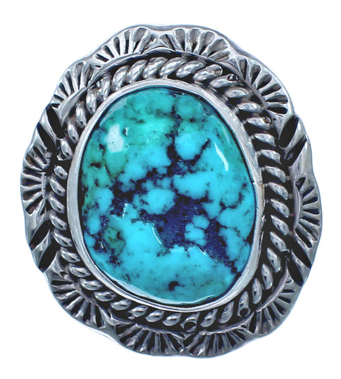 Native American Twisted Sterling Silver Turquoise Ring Size 6-3/4 BX119263