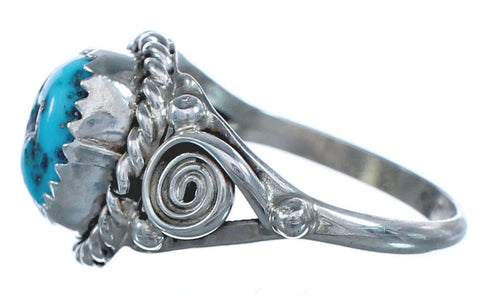 Authentic Twisted Sterling Silver Turquoise Native American Ring Size 6-3/4 BX119280