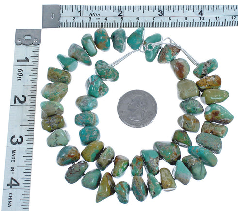 Southwest Sterling Silver Green Turquoise Bead Necklace BX119746