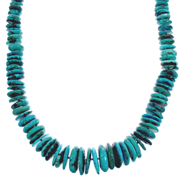 Genuine Sterling Silver Southwest Turquoise Wheel Bead Necklace BX119756