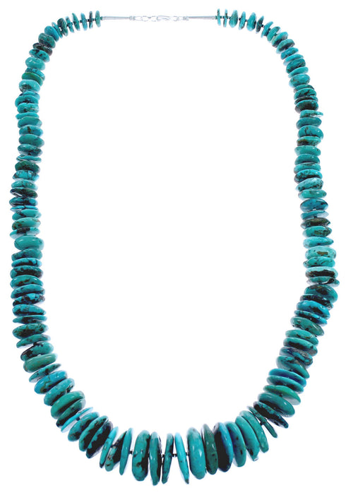 Genuine Sterling Silver Southwest Turquoise Wheel Bead Necklace BX119756