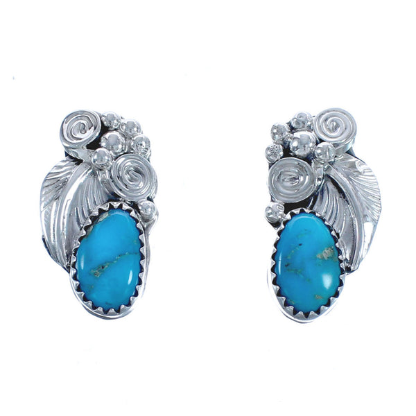 Navajo Sterling Silver Turquoise Leaf Post Earrings BX119035