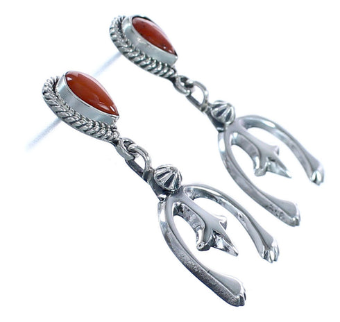Sterling Silver Naja Navajo Coral Post Dangle Earrings BX119037
