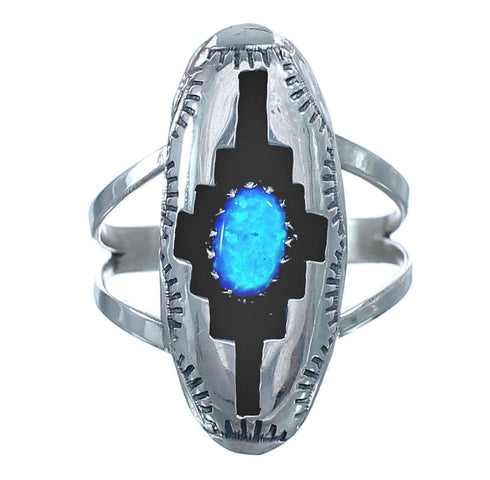 Blue Opal Navajo Sterling Silver Ring Size 6-1/2 BX119653