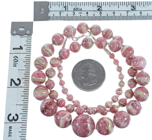 Sterling Silver Rhodochrosite Southwest Bead Necklace RX119195