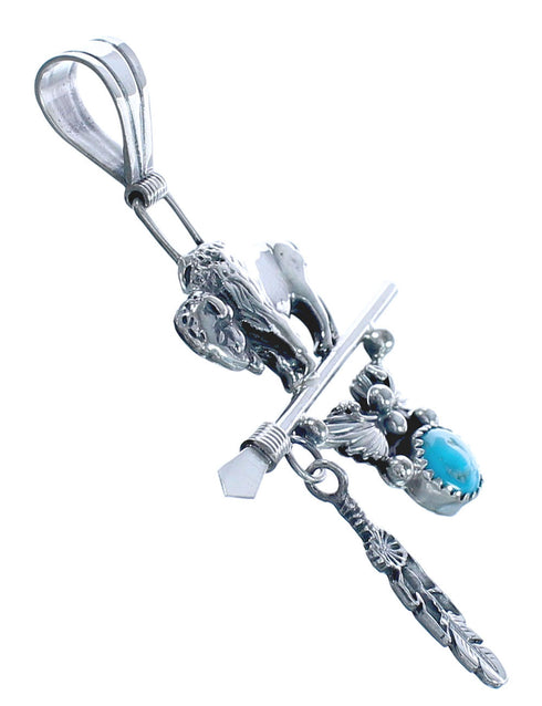 Genuine Sterling Silver Buffalo American Indian Turquoise Pendant RX119255