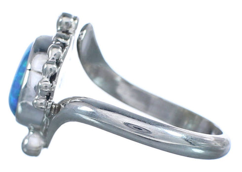 Blue Opal Native American Sterling Silver Ring Size 6 BX119501