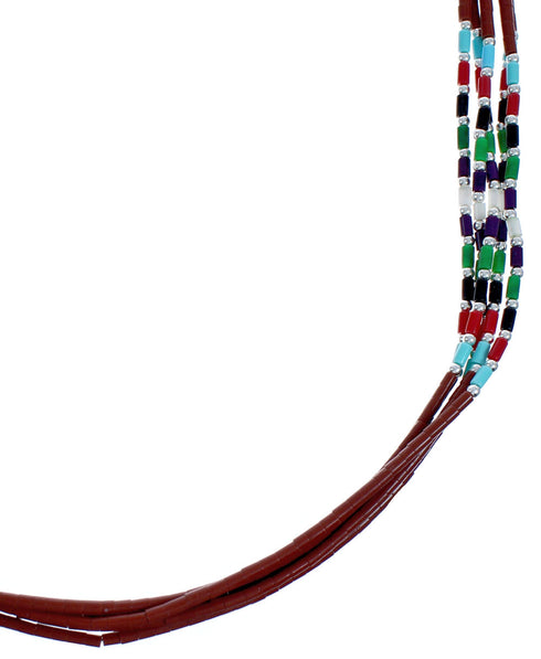 Multicolor Hand Strung Liquid Sterling Silver 5-Strand Necklace RX119143