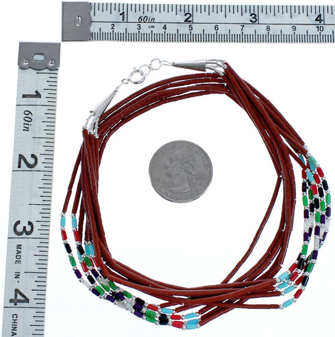 Multicolor Hand Strung Liquid Sterling Silver 5-Strand Necklace RX119143