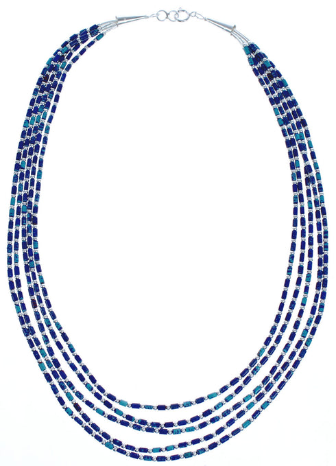 Azurite Hand Strung Sterling Liquid Silver 16" 5-Strand Necklace RX119120