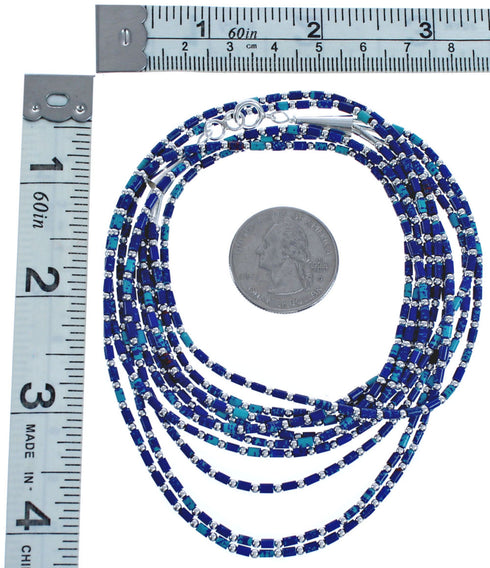 Azurite Hand Strung Sterling Liquid Silver 16" 5-Strand Necklace RX119120