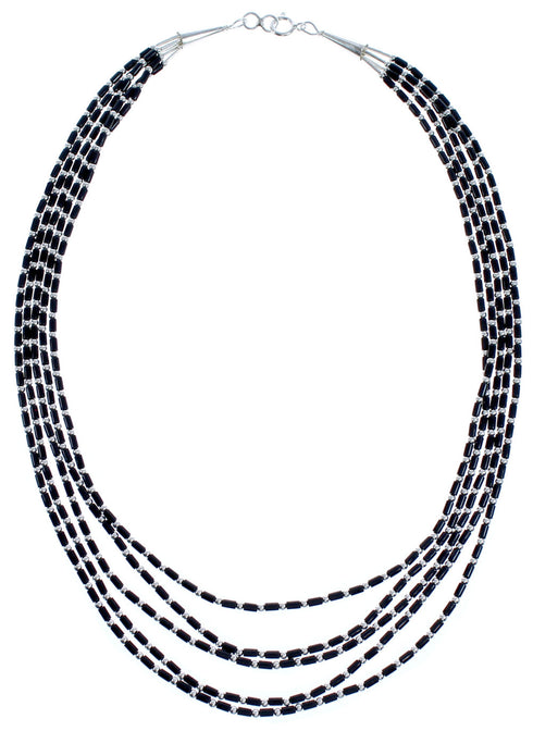 5-Strand Hand Strung Sterling Liquid Silver 16" Onyx Necklace RX119138