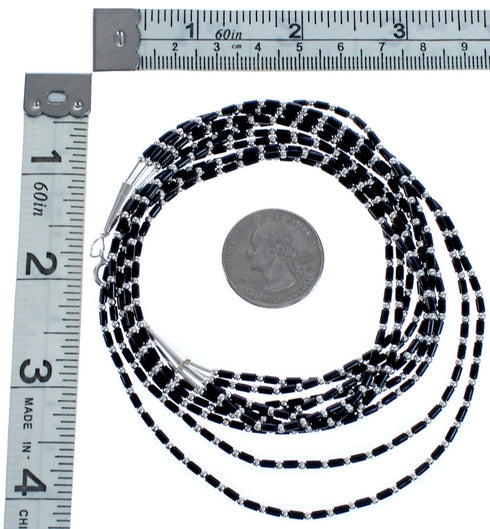 5-Strand Onyx Hand Strung Genuine Sterling Liquid Silver 18" Necklace RX119139