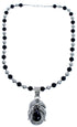 Native American Onyx Sterling Silver Leaf Bead Necklace BX119116