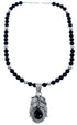 Onyx Sterling Silver American Indian Leaf Bead Necklace BX119113