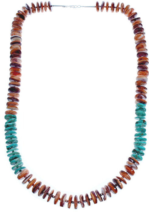 Sterling Silver Turquoise Oyster Shell Native American Bead Necklace BX119555